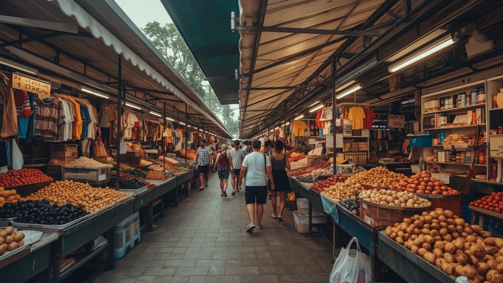 Touristen erkunden eigenständig lokalen Markt Hafenstadt